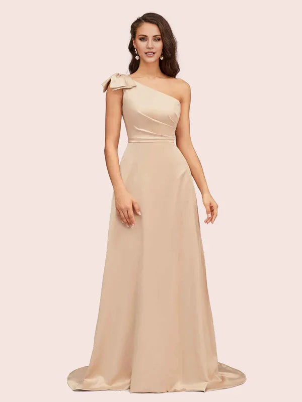 Robe Weitese A-line élégante à une épaule sans bretelles, robe longue en satin doux, robe de bal formelle sans manches